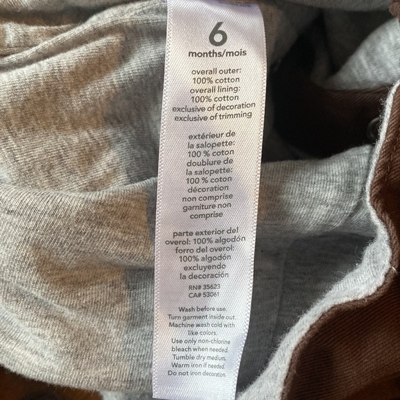 Carter’s Lined Overalls With Pockets Brown Bear Snap Closure 6M - Picture 9 of 11